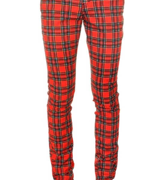 Pantalones pitillo escocés rojo