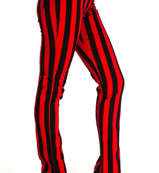 Pantalones pitillo rayas negras y rojas