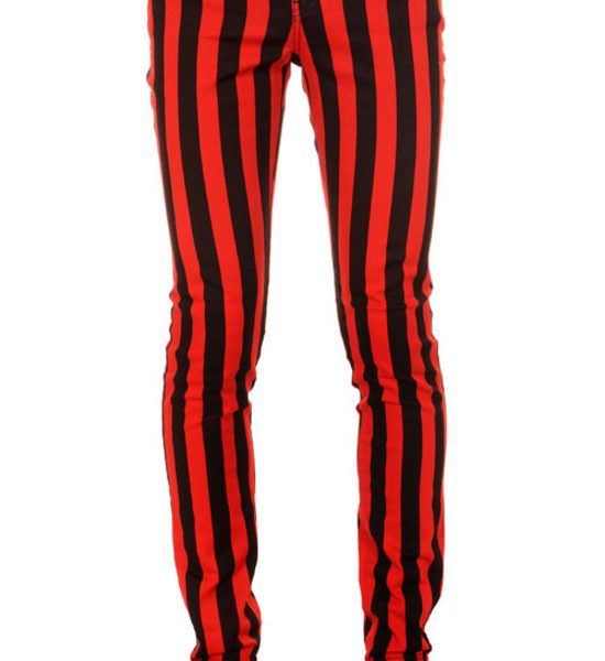 Pantalones pitillo rayas negras y rojas
