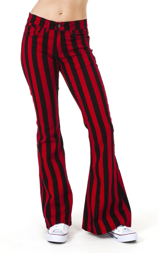 Pantalones campana rayas negras y rojas MODA Tienda Moda Rock y Alternativa